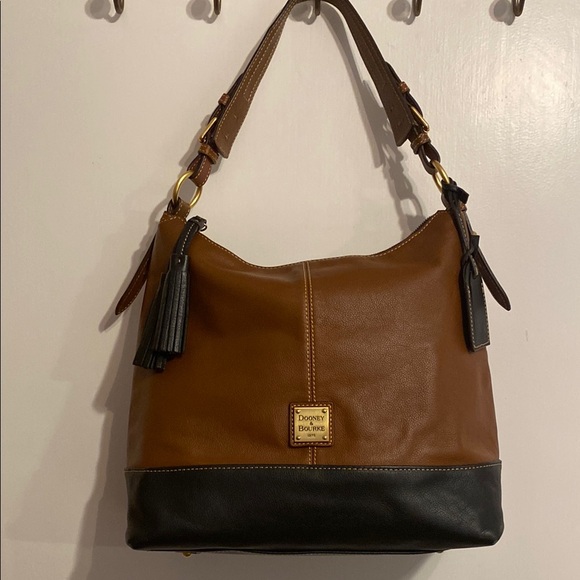 Dooney & Bourke Leather Shoulder Bag in Brown & Black. Cabriolet Buckle Satchel